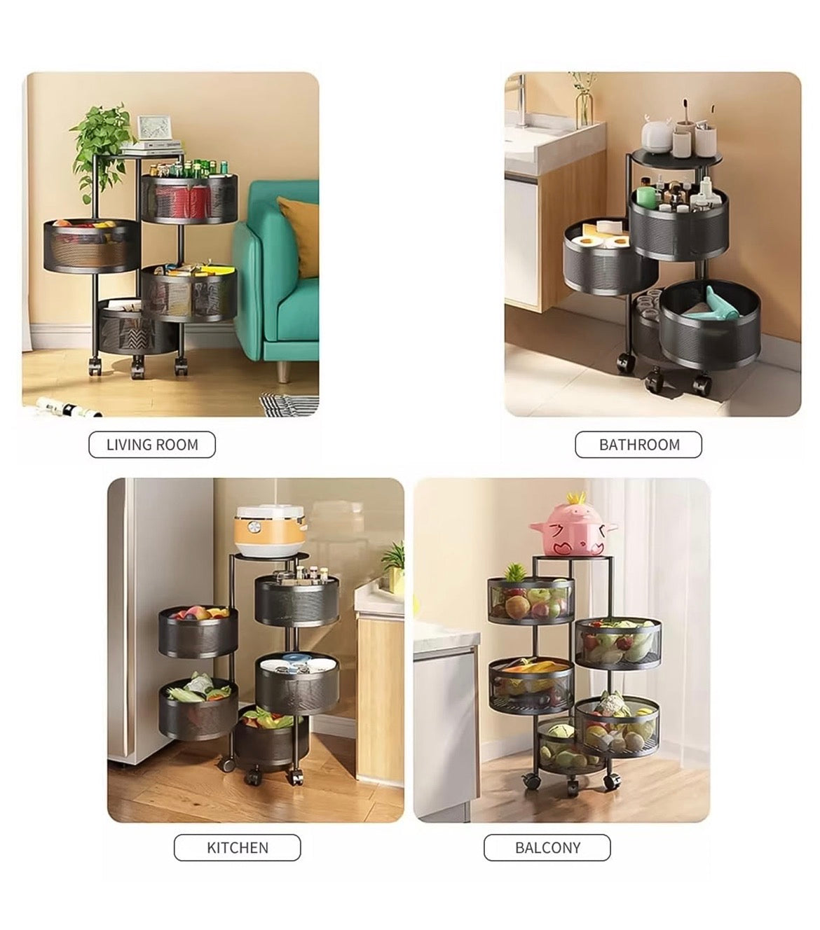 Metal Round High Quality Kitchen Trolley with wheels (3 layers/1 pcs